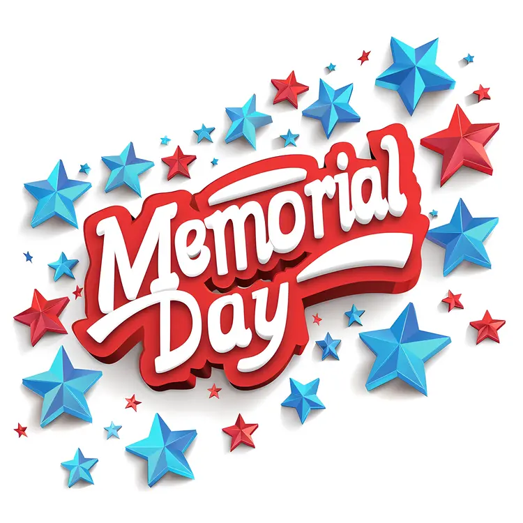 Memorial Day Celebration Text with Stars