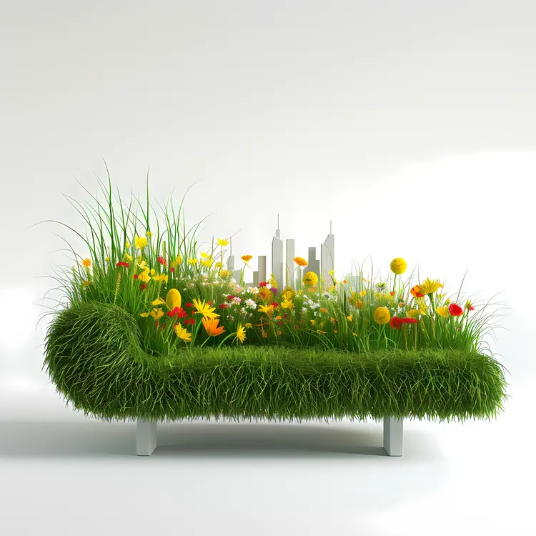 Urban Grass Sofa with Blooming Flowers