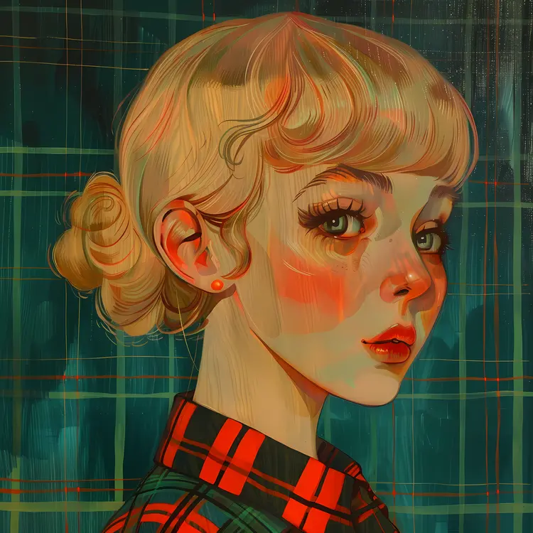 Artistic portrait of a girl with blonde hair and plaid shirt