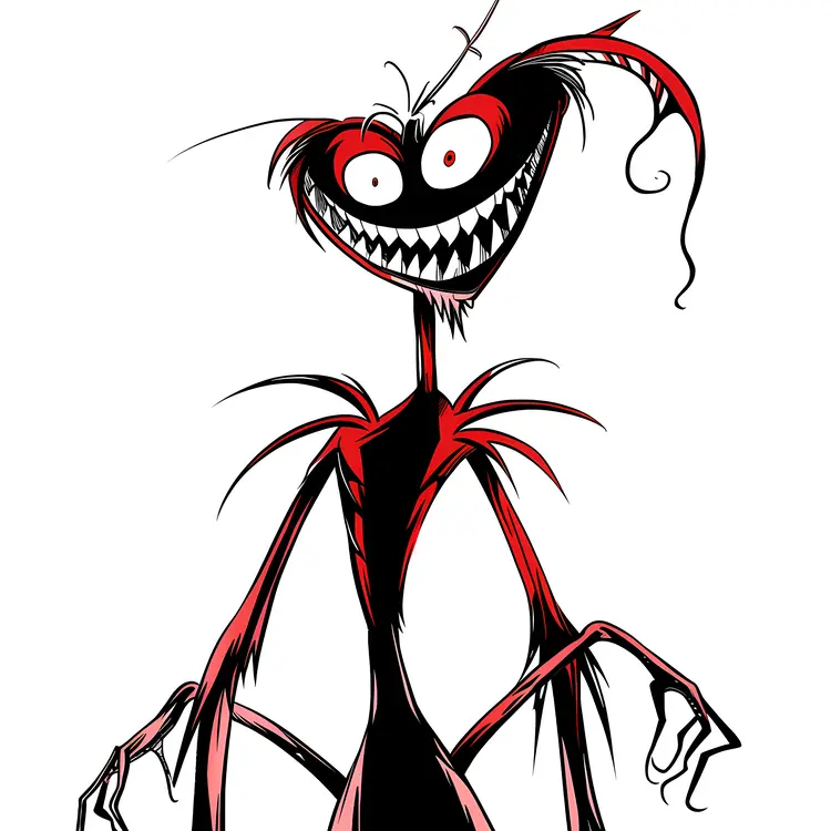 Creepy Red Monster with Sharp Teeth