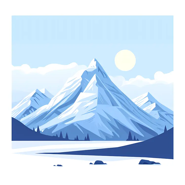 Snowy Mountain with Sun
