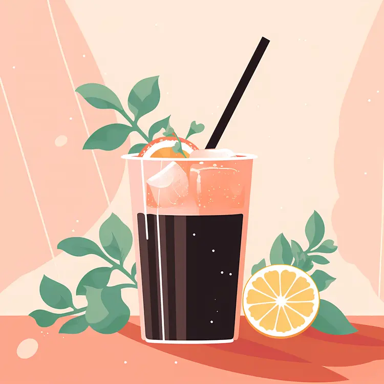 Glass with Black Drink and Lemon
