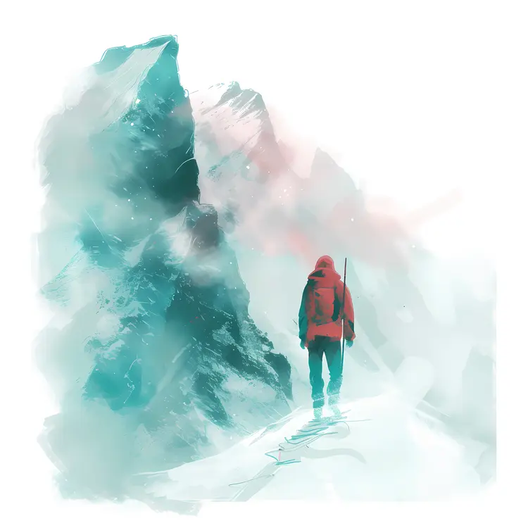 Hiker Near Snowy Mountain