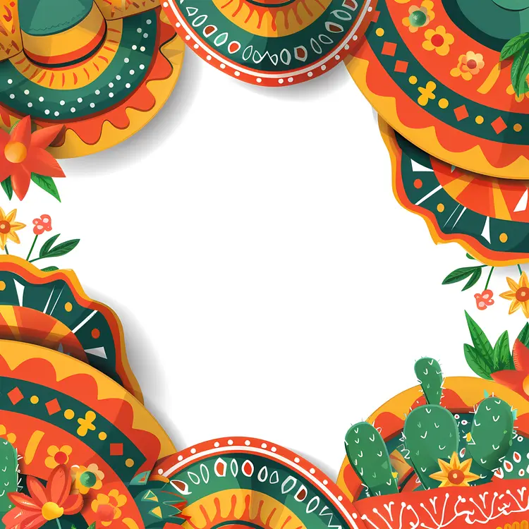 Colorful Sombrero with Flowers and Cactus