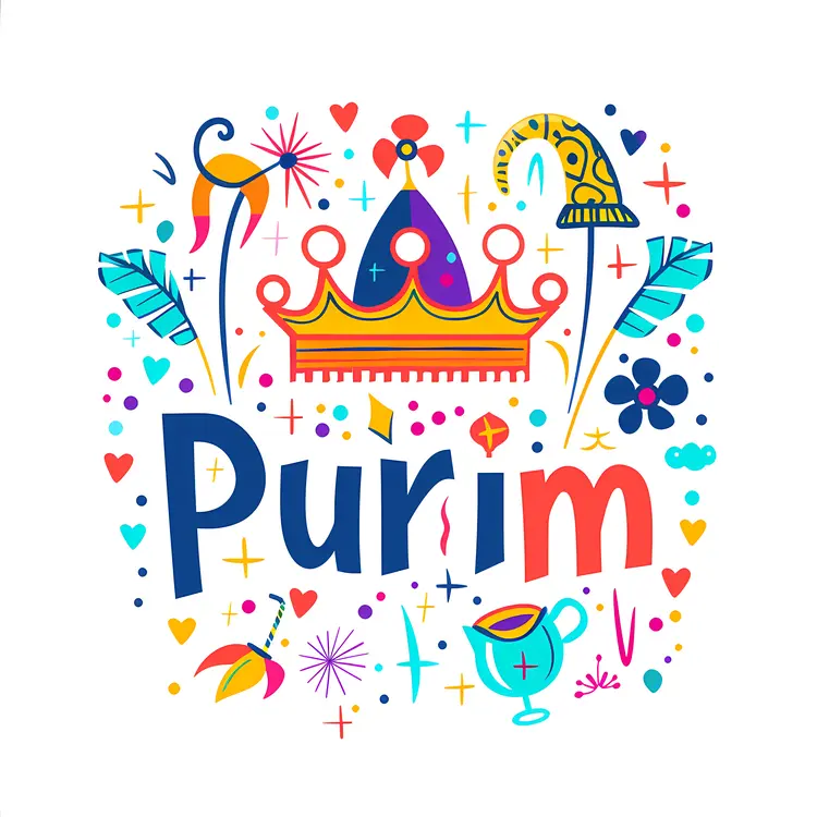 Purim Celebration with Crown Illustration