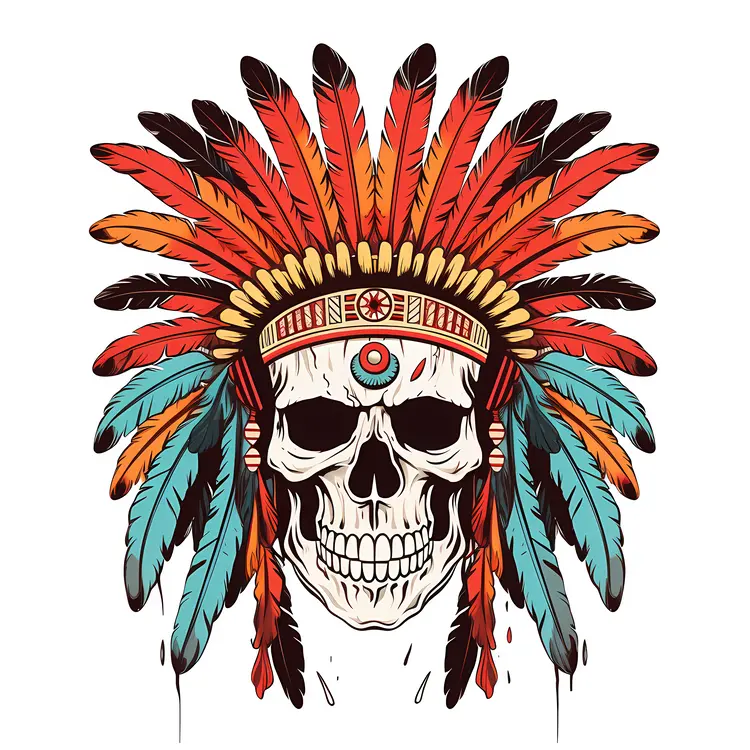 Skull with Feather Headdress Illustration