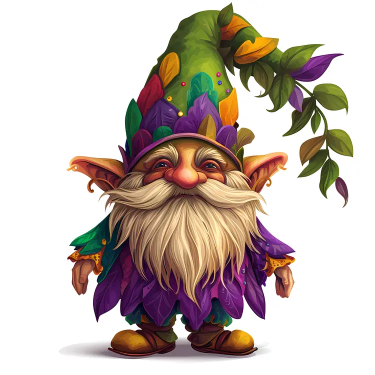 Purple Fantasy Gnome with Leaf Hat