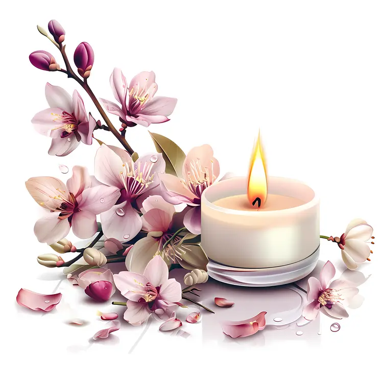Candle with Pink Flowers for a Peaceful Setting