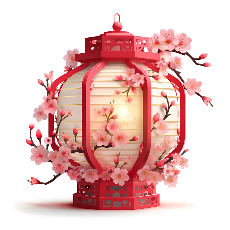 Red Lantern with Cherry Blossoms