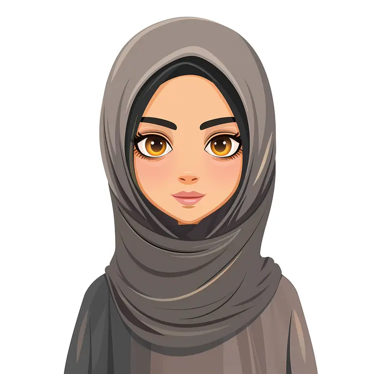 Cartoon Girl in Hijab with Brown Eyes