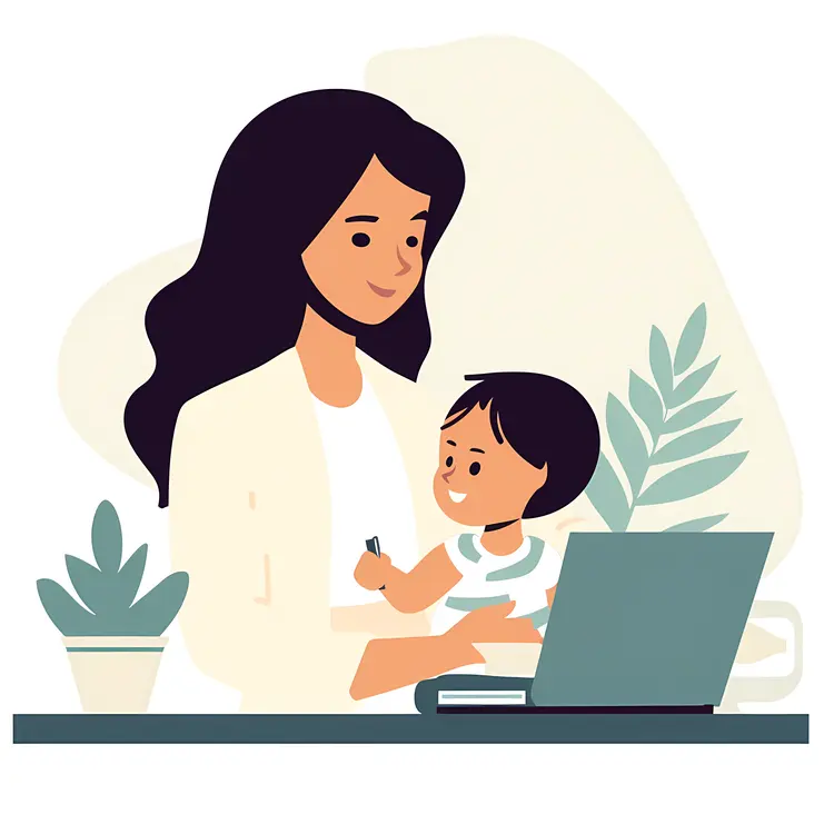 Mother and Child Using Laptop