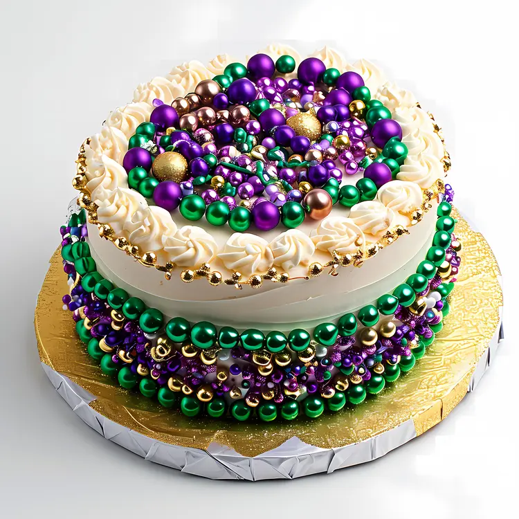 Beaded Round Cake with Colorful Decorations