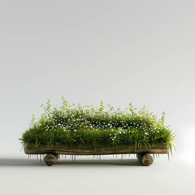 Grass Bench with White Flowers