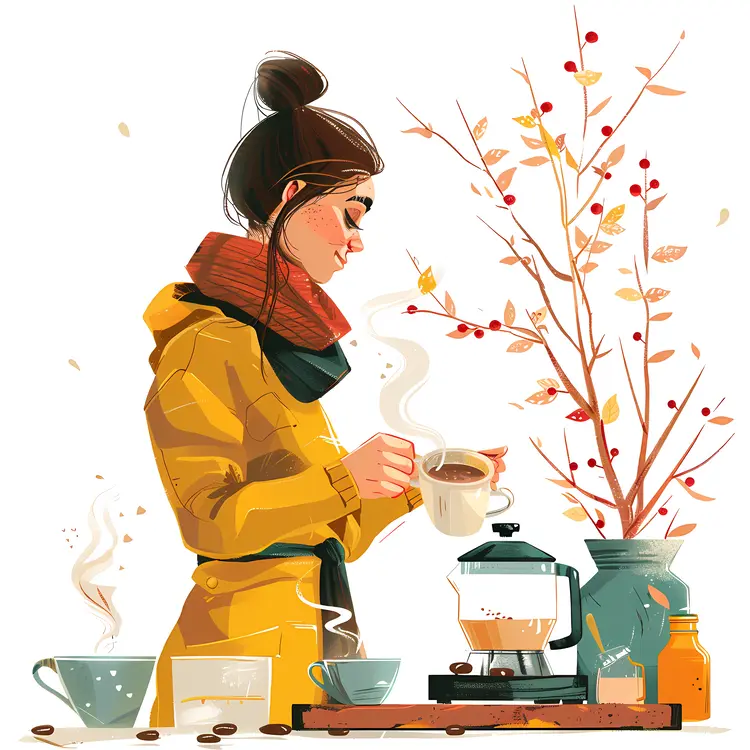 Woman Preparing Coffee in the Morning