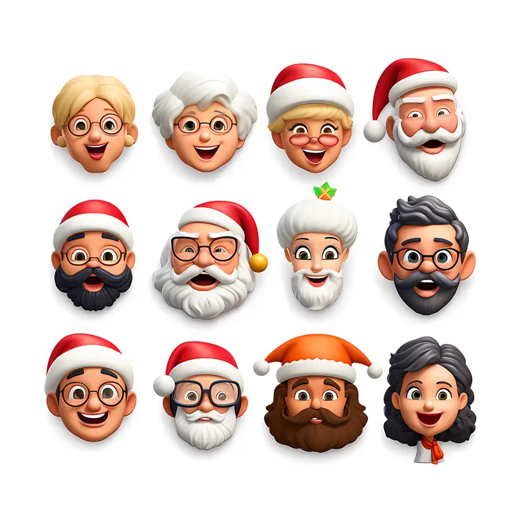 Various Faces with Santa Hats