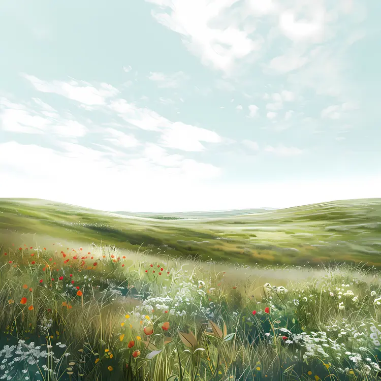 Tranquil Green Field with Wildflowers