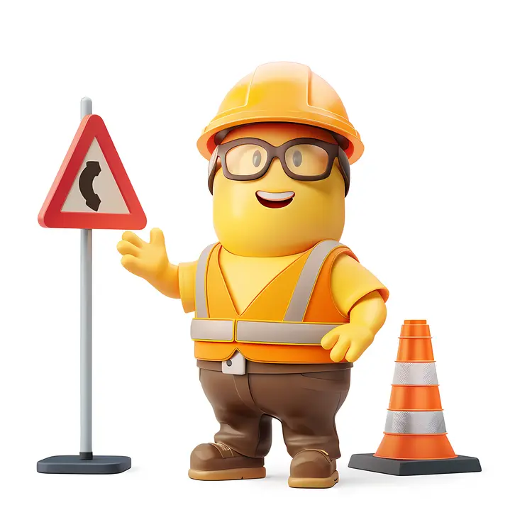 Construction Worker Character with Hard Hat