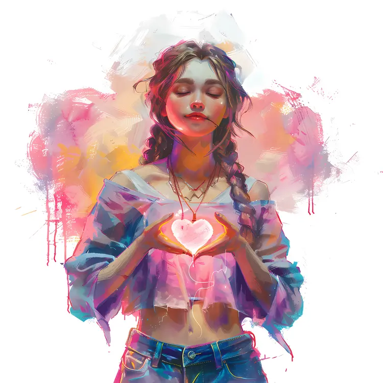 Girl Holding Glowing Heart