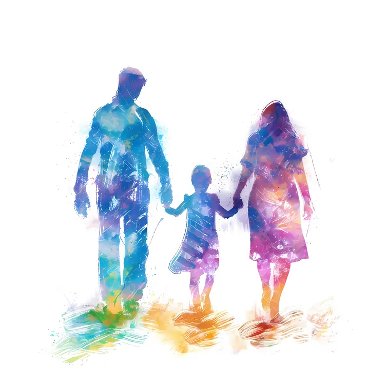 Colorful Silhouette of a Family Holding Hands