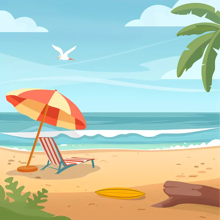 Beach with Umbrella and Chair