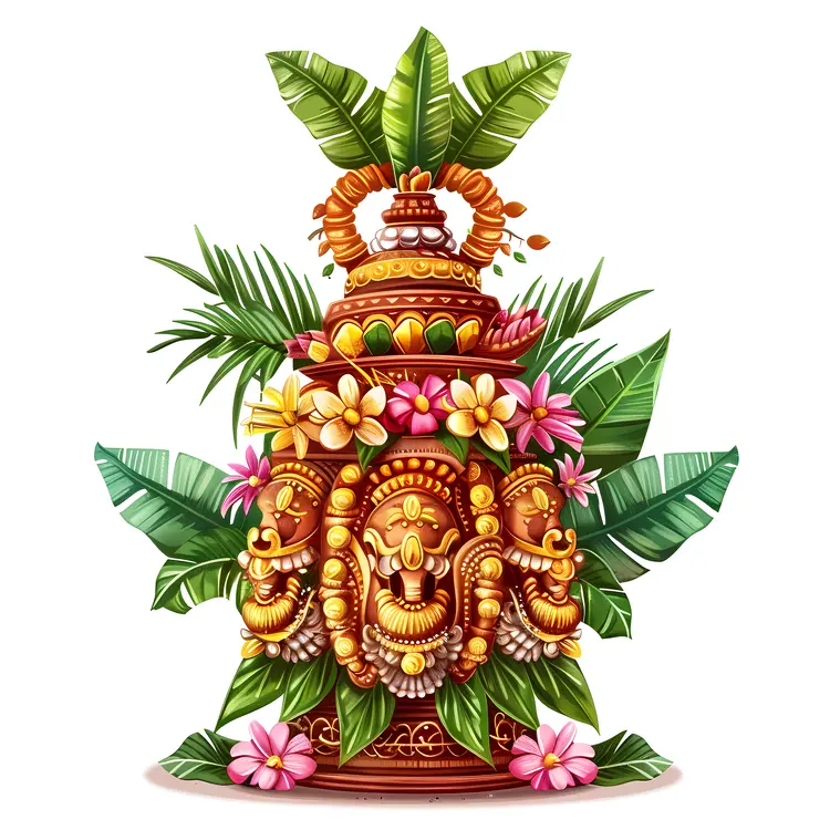 Colorful Totem Illustration with Floral Elements