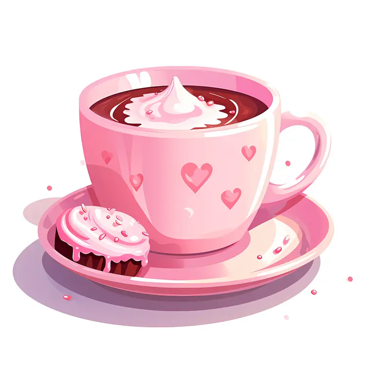 Hot Chocolate with Cupcake in Pink Cup