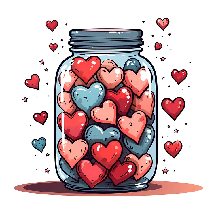 Jar Filled with Colorful Hearts