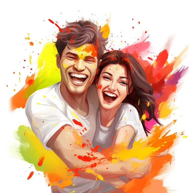 Happy Couple with Colorful Splashes