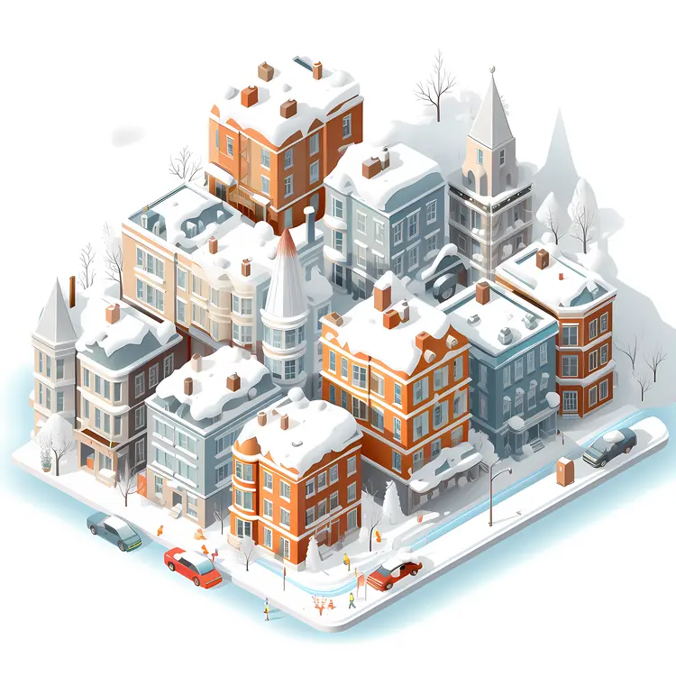 Snowy Neighborhood with Colorful Houses