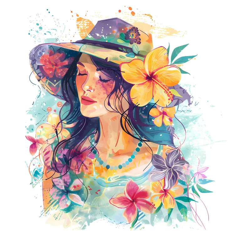 Watercolor Woman with Flowers