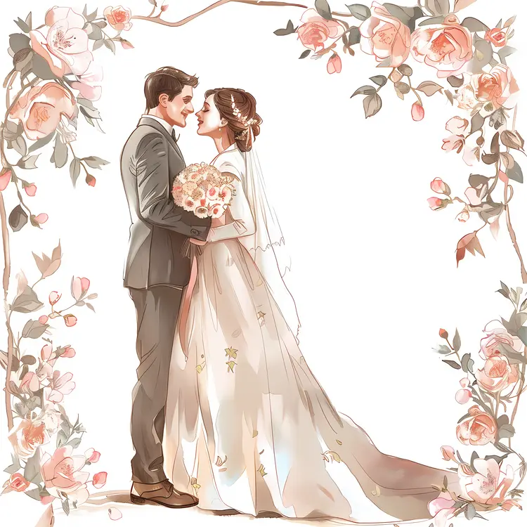 Romantic Wedding Couple with Floral Frame