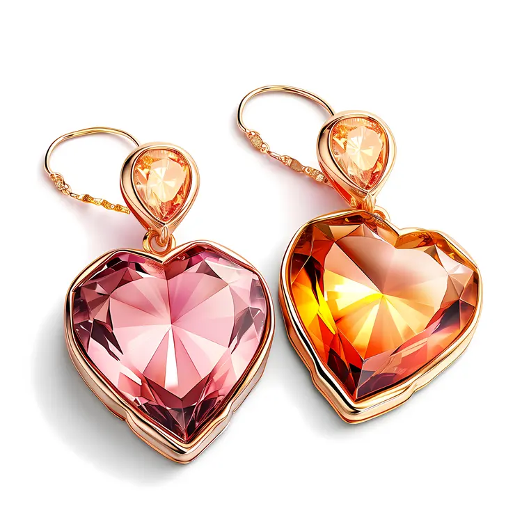 Elegant Pink and Orange Heart Earrings with Gems