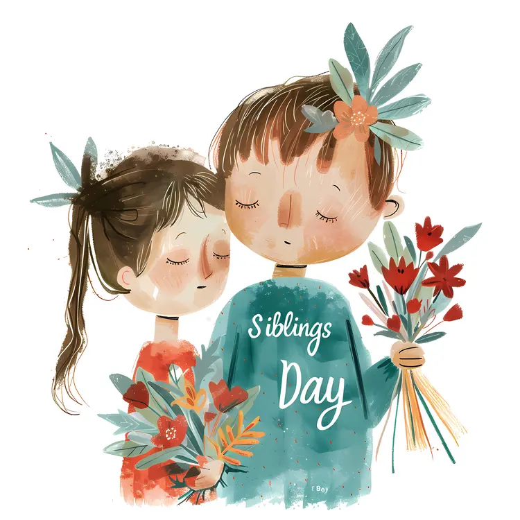 Cute Siblings Holding Flowers for Siblings Day