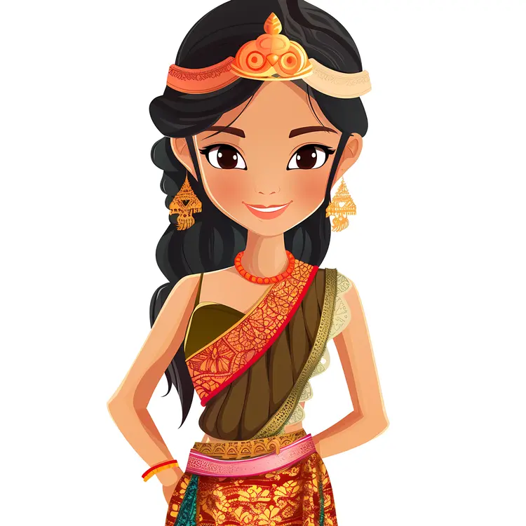 Cute Woman in Traditional Dress Standing