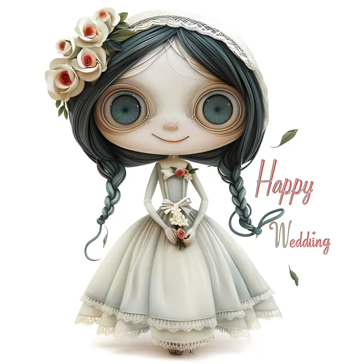 Happy Wedding with Cartoon Bride