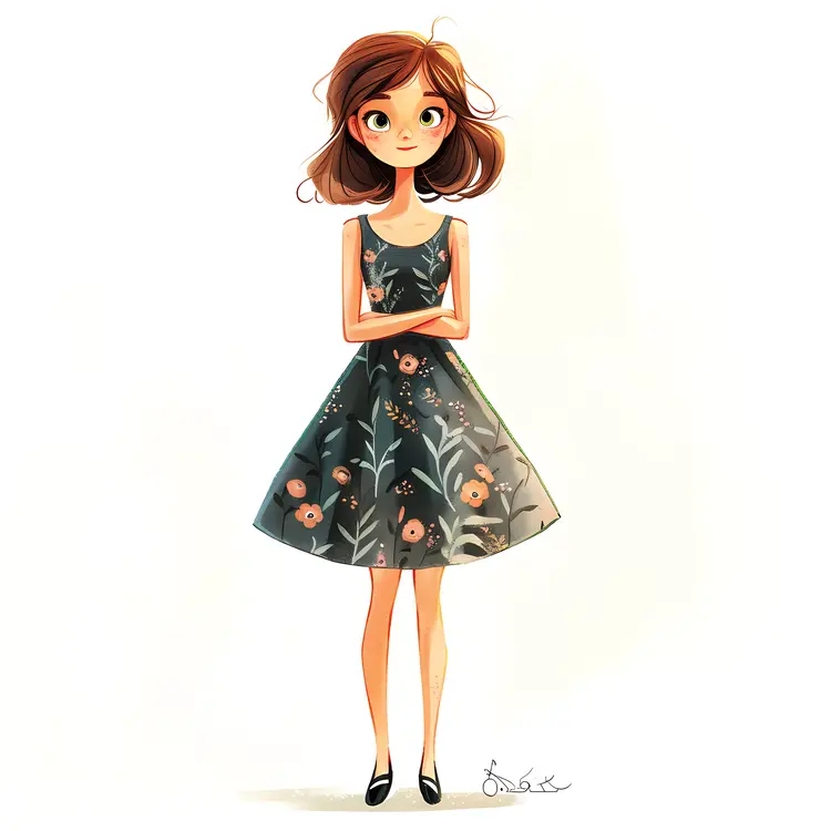 Cute Cartoon Girl in Dress