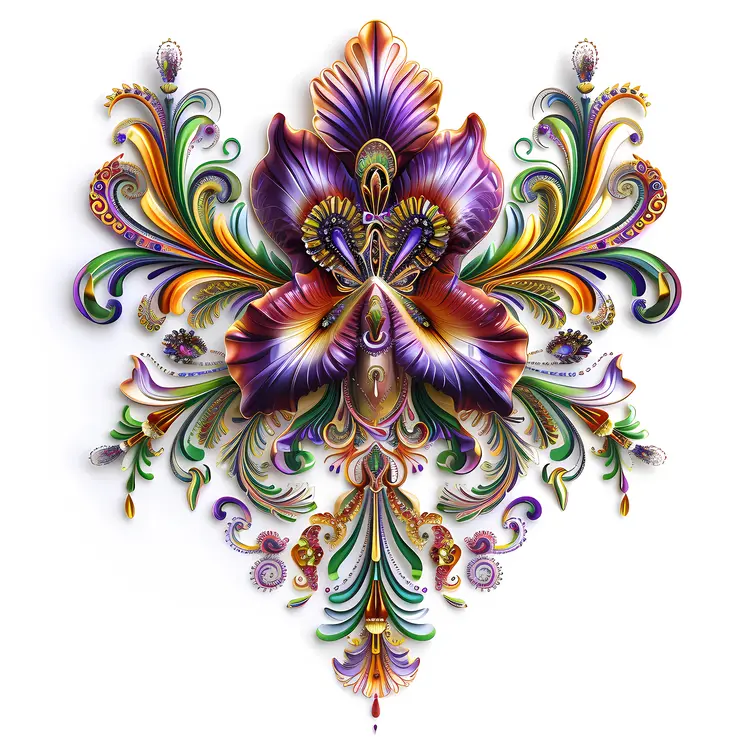 Ornate Colorful Flower with Petals and Leaves