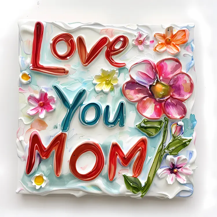 Love You Mom Text with 3D Flowers