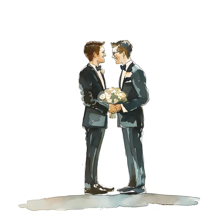 Groom in Tuxedo with Bouquet