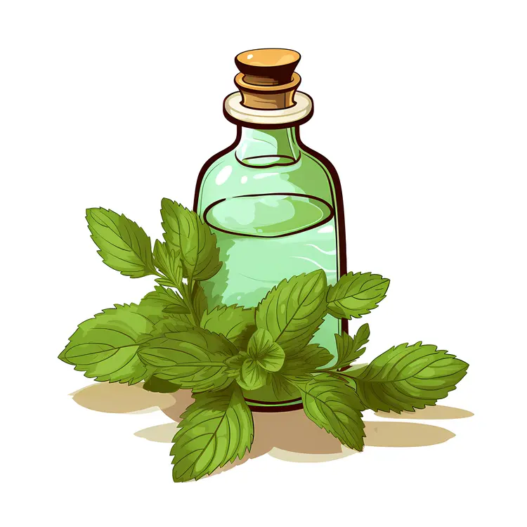 Green Bottle with Mint Leaves Illustration