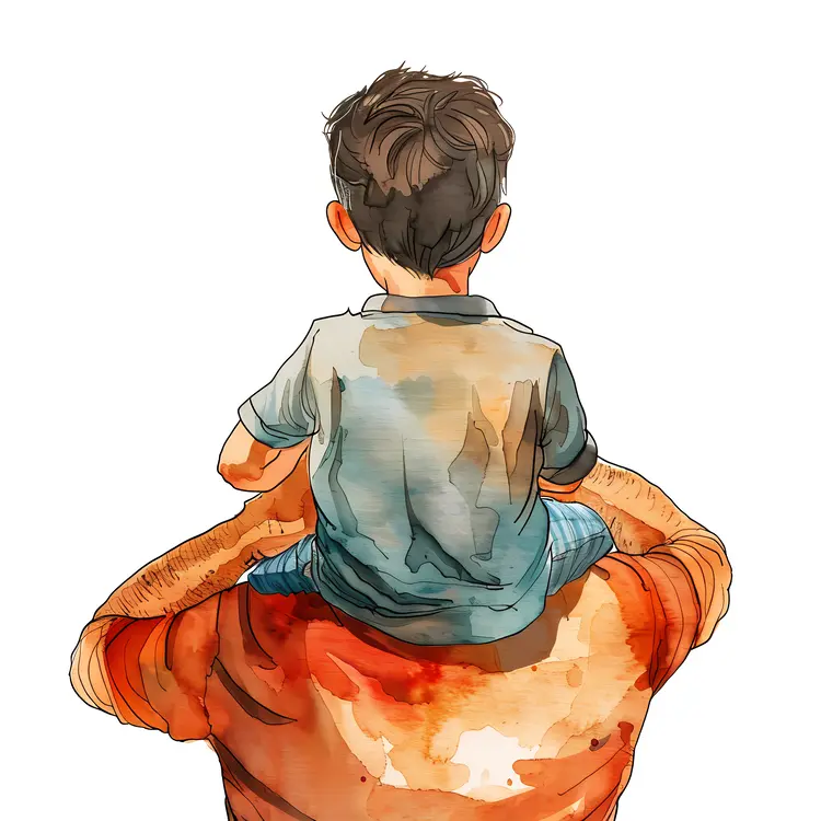 肩膀上的男孩插画