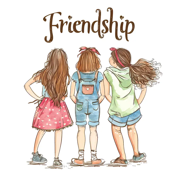 Cute Friendship Illustration of Three Girls