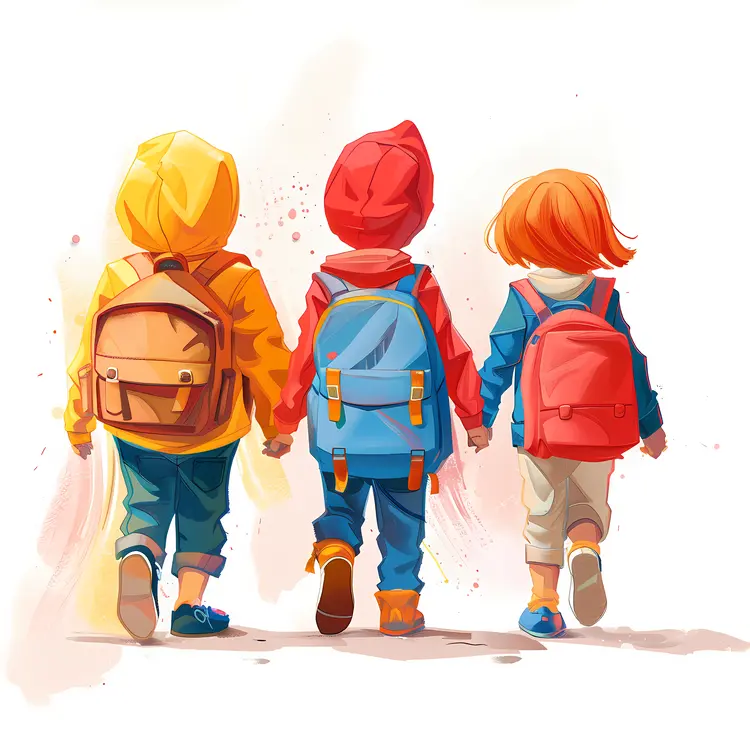 Children with Backpacks Walking Together