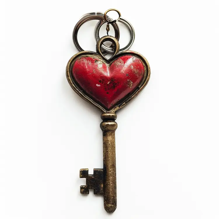 Vintage Heart-shaped Key with Red Heart
