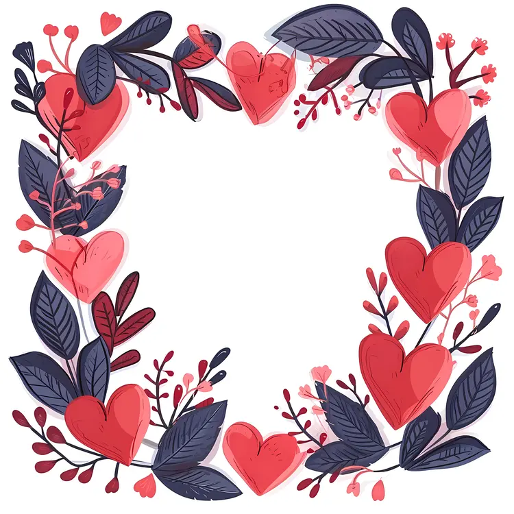Square Floral Frame with Red Hearts