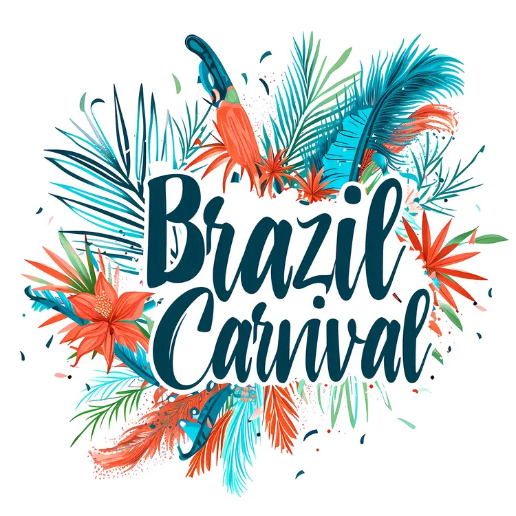 Brazil Carnival with Colorful Tropical Leaves and Flowers