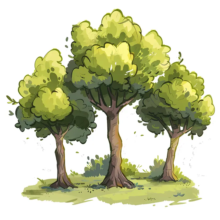 Three Green Trees in Nature