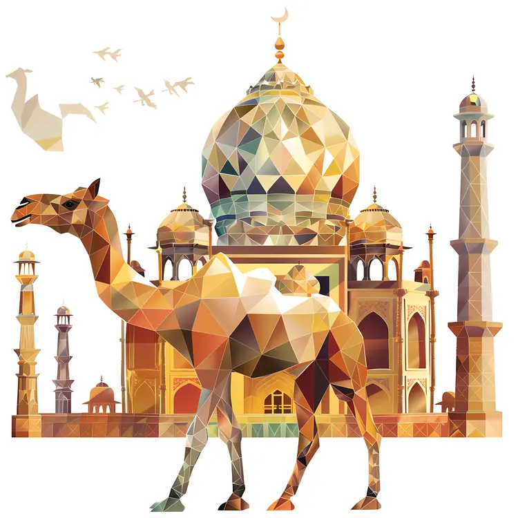 Camel in Front of Geometric Building