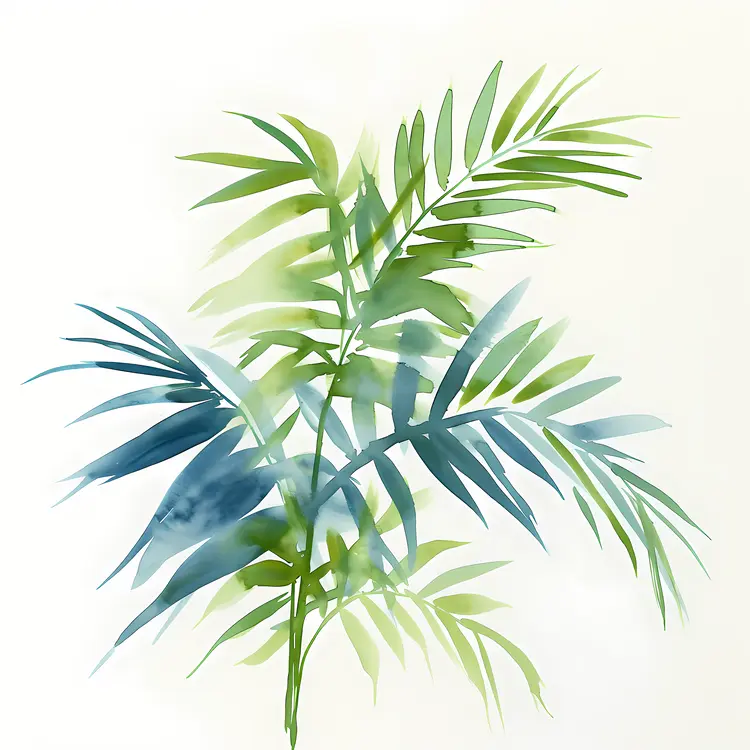 Green Palm Leaves Watercolor