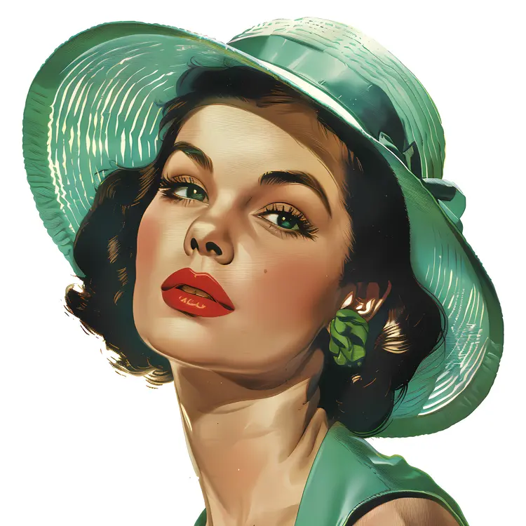 Vintage Woman in Green Hat
